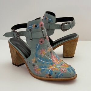 Western Bootie Shoe Sling Back with Buckle - Embroidered Flowers Size 10